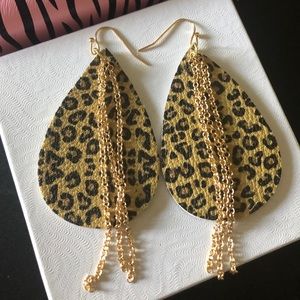 Handmade Animal Print and Gold‎ Chain Earrings